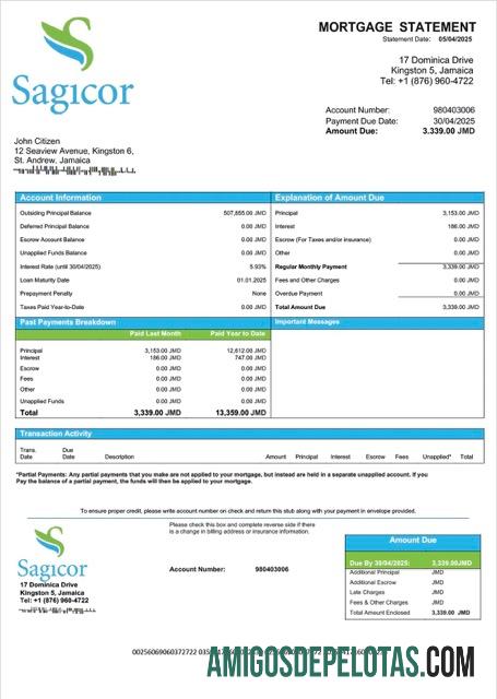 para download Modelo Word e PDF de declaração de hipoteca limitada do Jamaica Sagicor Bank Jamaica